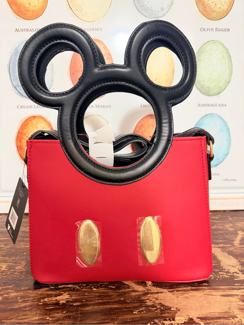 Disney Red Shoulder Bag with Black Mickey Handle and Gold Accents